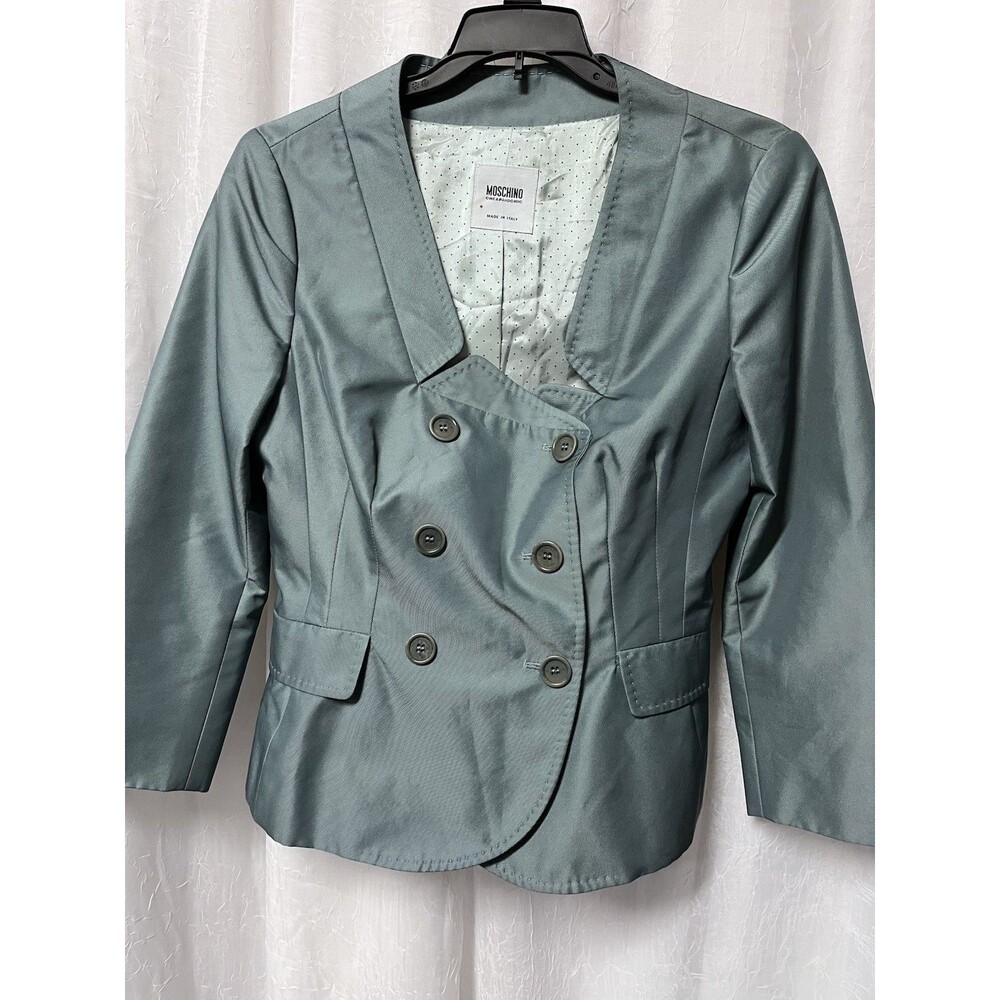 Moschino Cheap and Chic Sage Green Shimmer Double Breasted Crop Blazer Size 8